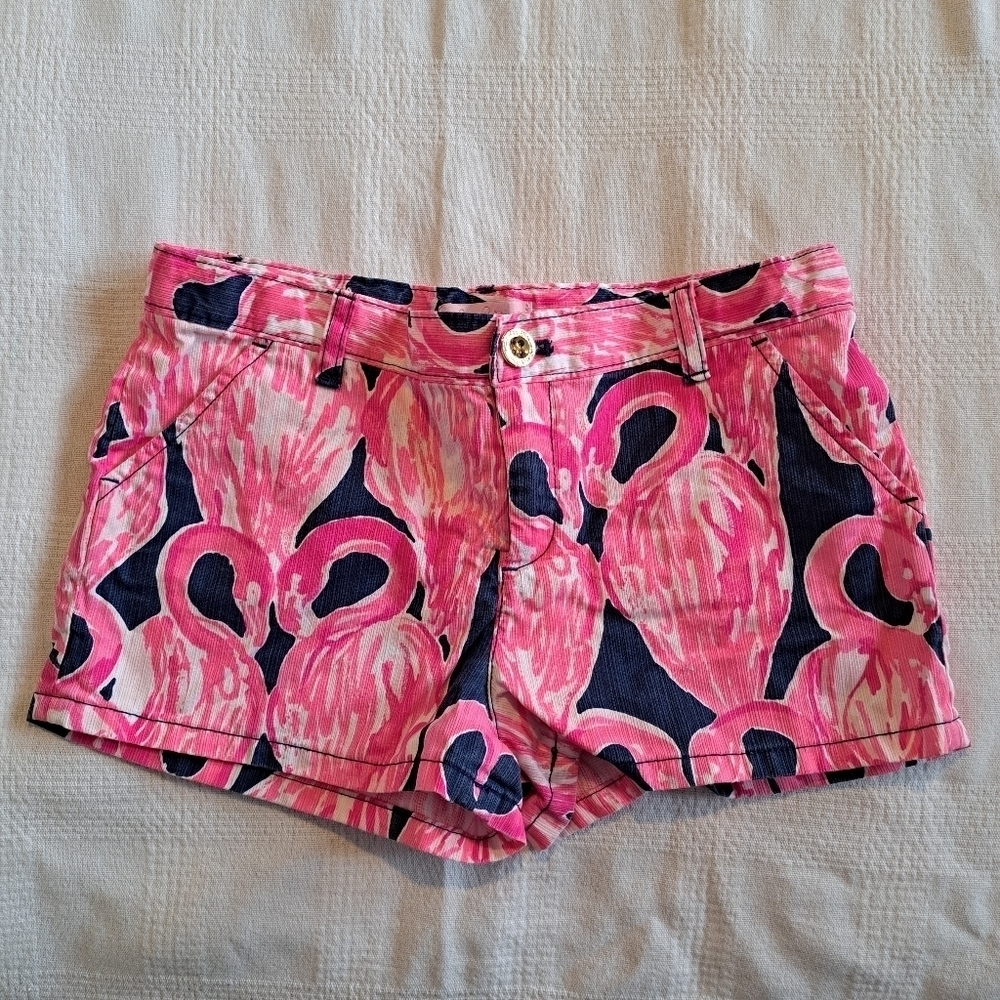 Lilly Pulitzer girls size 12 flamingo shorts adjustable waist VGUC